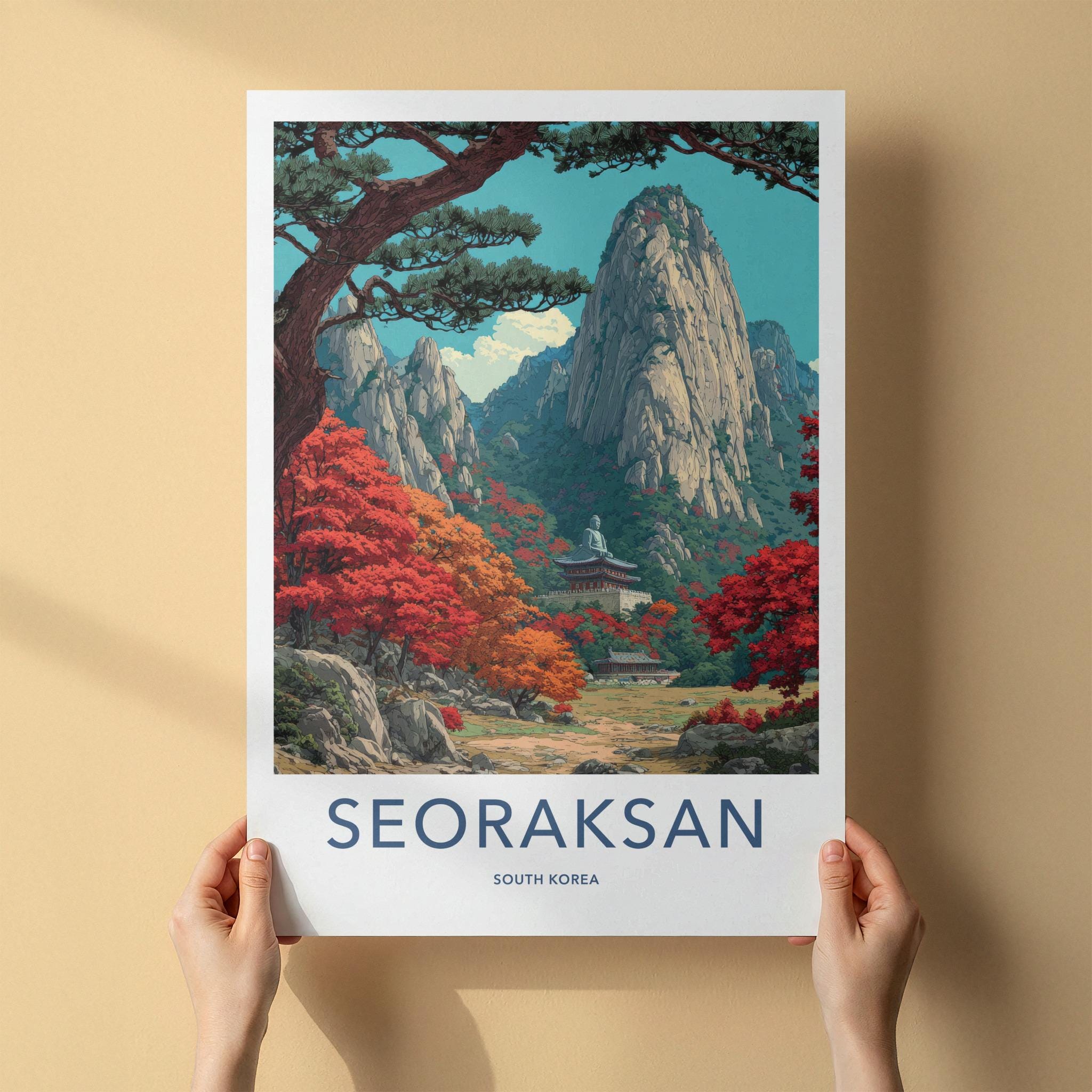 Seoraksan Poster - South Korea Travel Art - Autumn Mountain Temple Home Decor