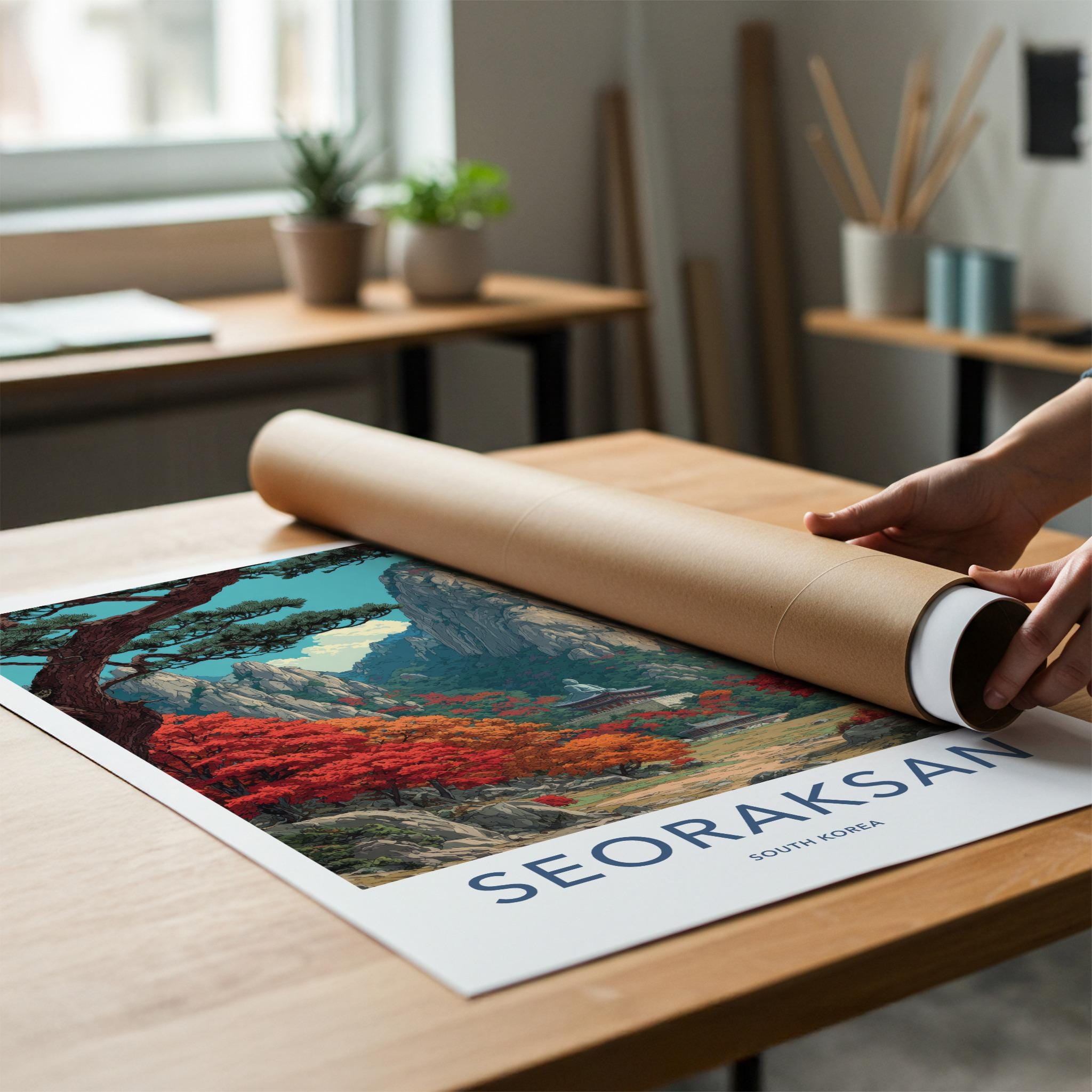 Seoraksan Poster - South Korea Travel Art - Autumn Mountain Temple Home Decor