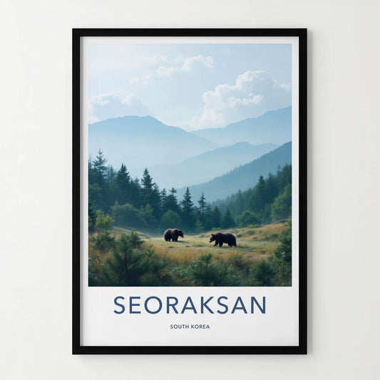 Seoraksan Poster - South Korea Travel Art - Misty Mountain Bears Home Decor