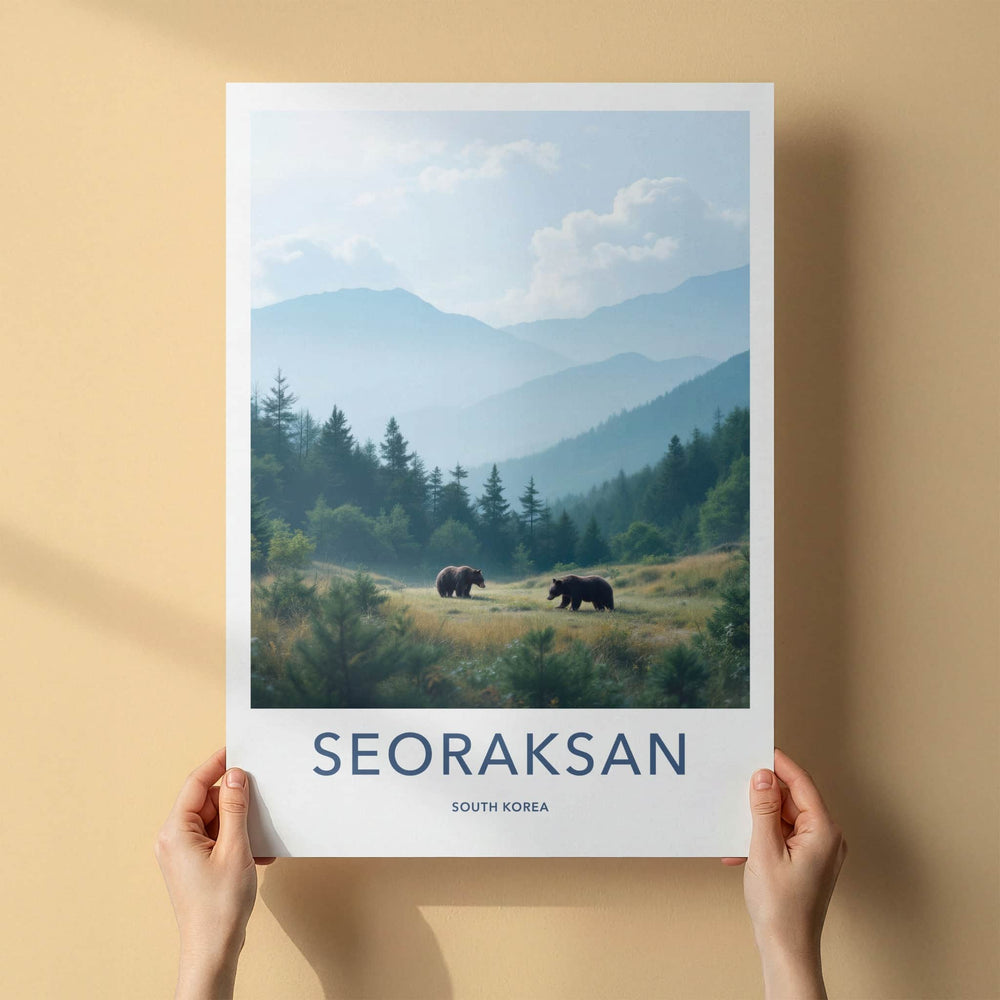 Seoraksan Poster - South Korea Travel Art - Misty Mountain Bears Home Decor