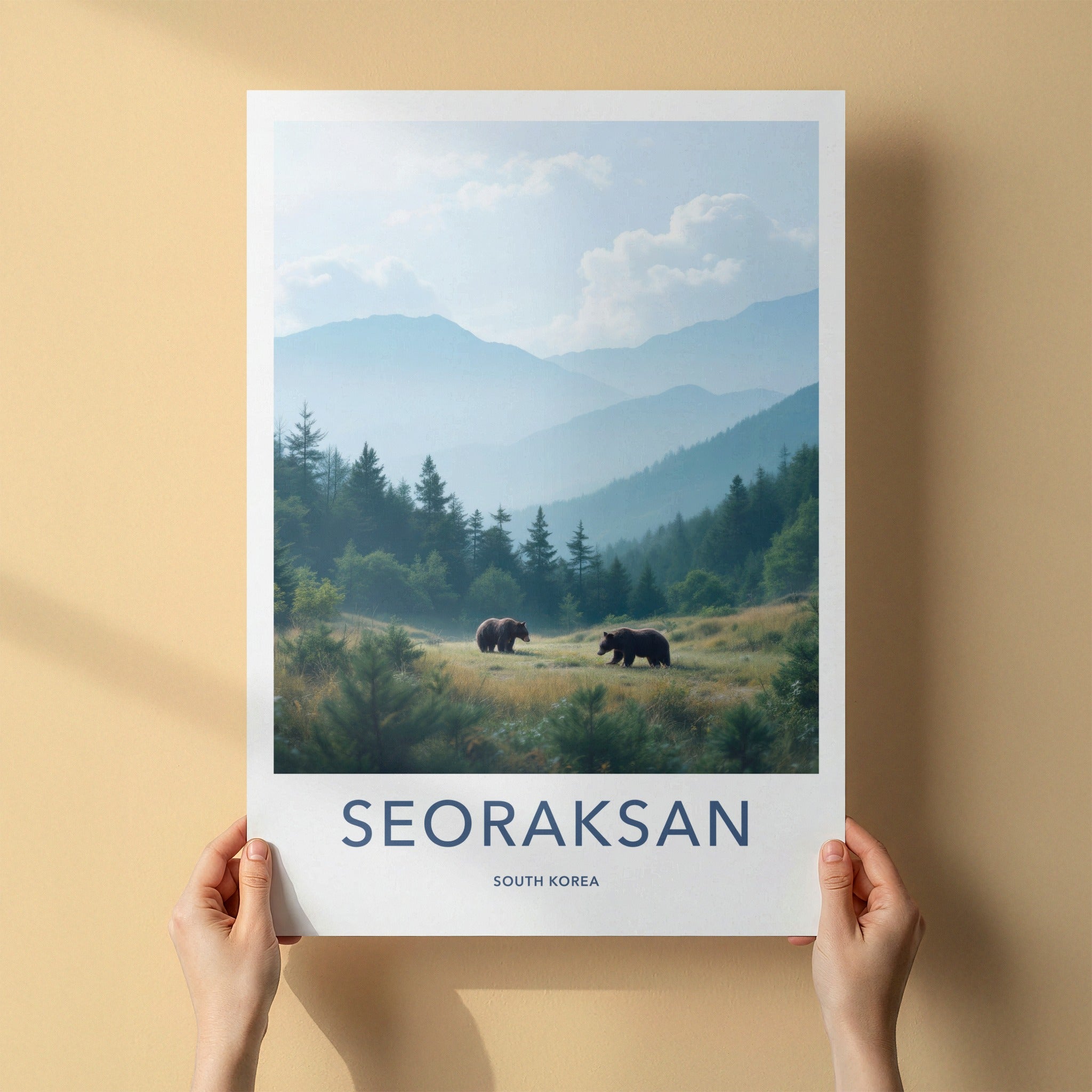 Seoraksan Poster - South Korea Travel Art - Misty Mountain Bears Home Decor