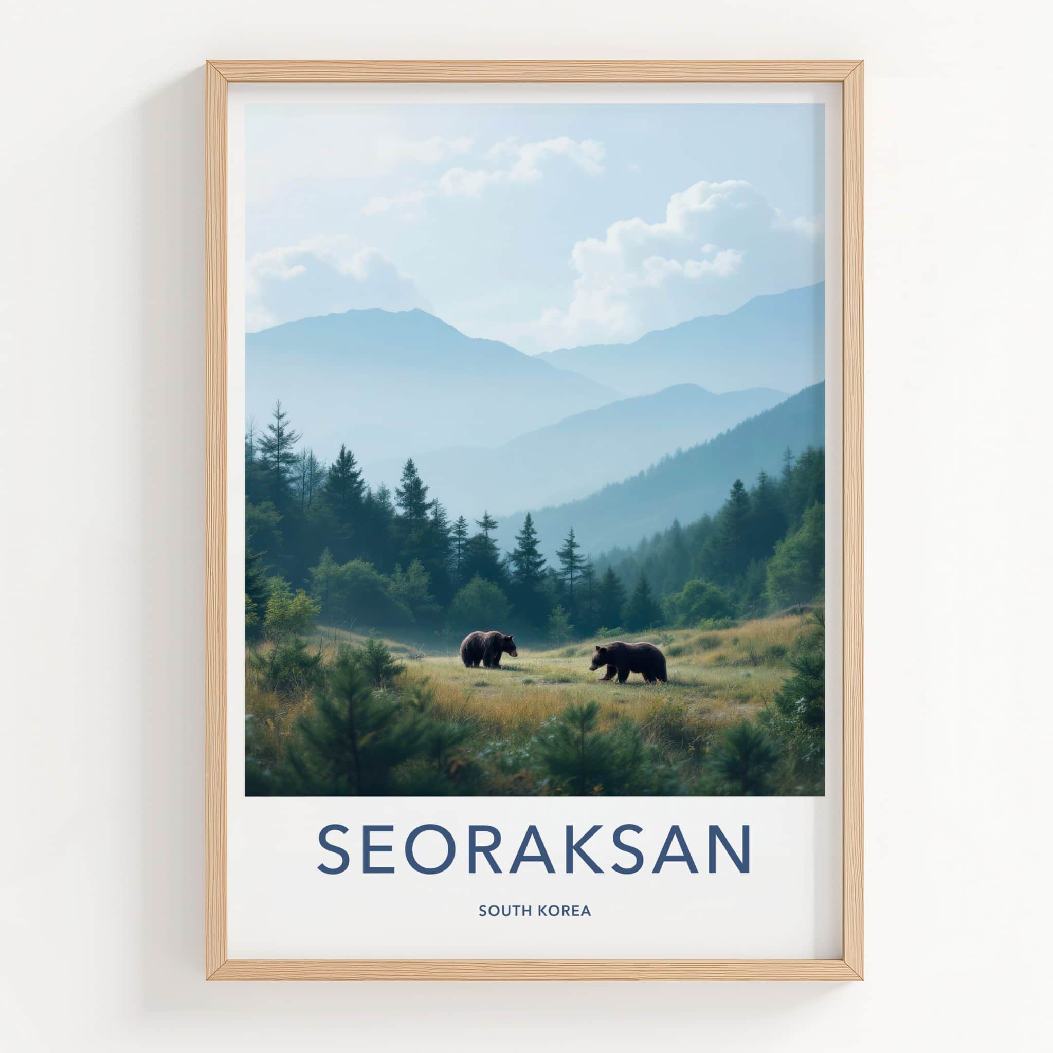 Seoraksan Poster - South Korea Travel Art - Misty Mountain Bears Home Decor