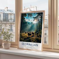 Seoraksan Poster - South Korea Travel Art - Sunlit Forest Boars Home Decor