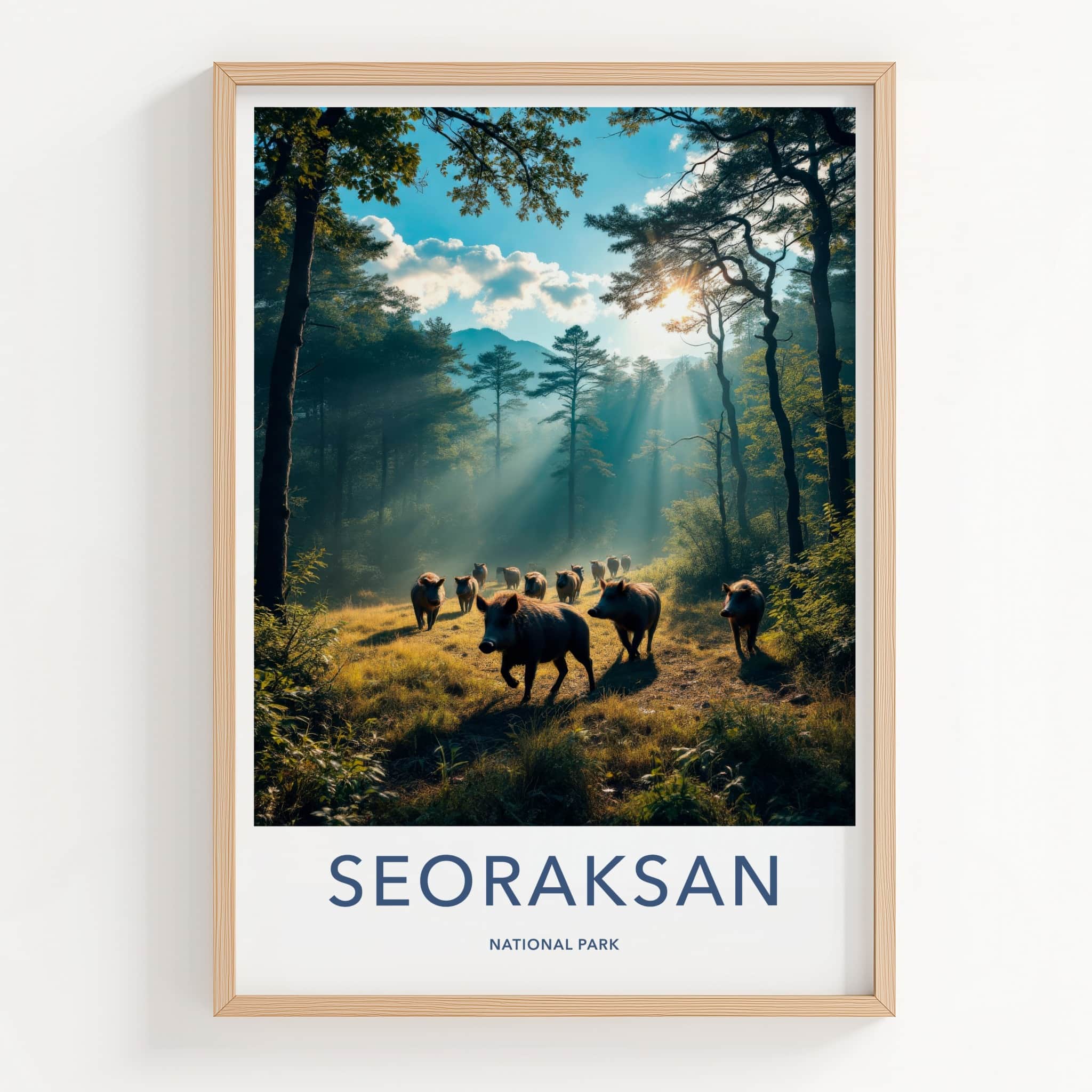 Seoraksan Poster - South Korea Travel Art - Sunlit Forest Boars Home Decor