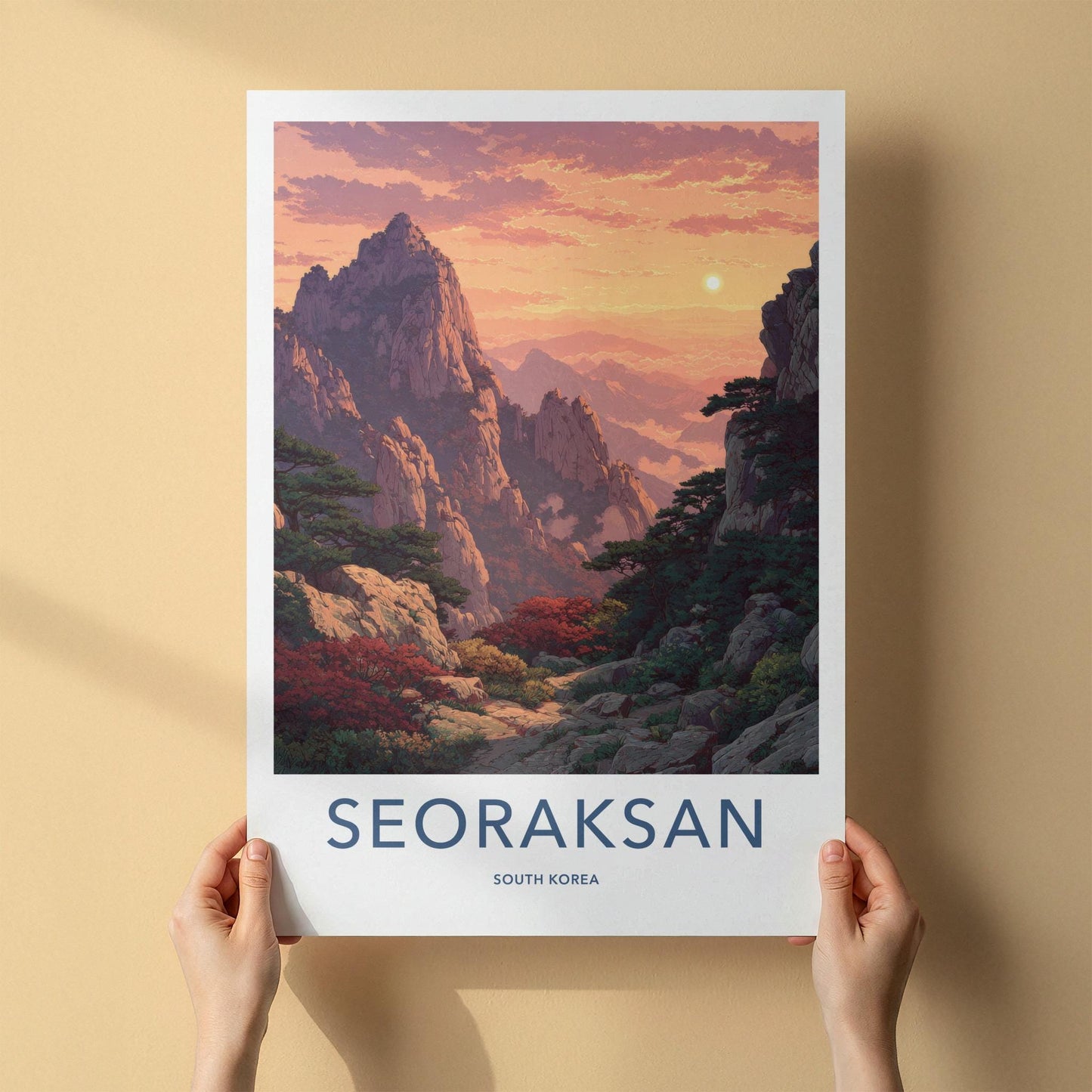 Seoraksan Poster - South Korea Wall Art - Sunset Mountain Landscape Home Decor