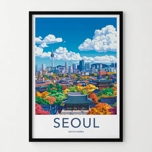 Seoul Poster - South Korea Travel Art - Autumn City Palace Home Decor