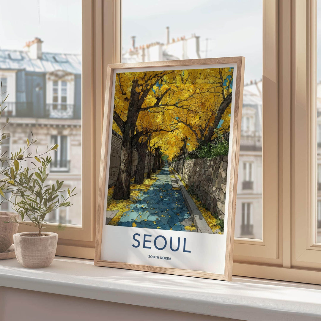 Seoul Poster - South Korea Travel Art - Autumn Gingko Pathway Home Decor