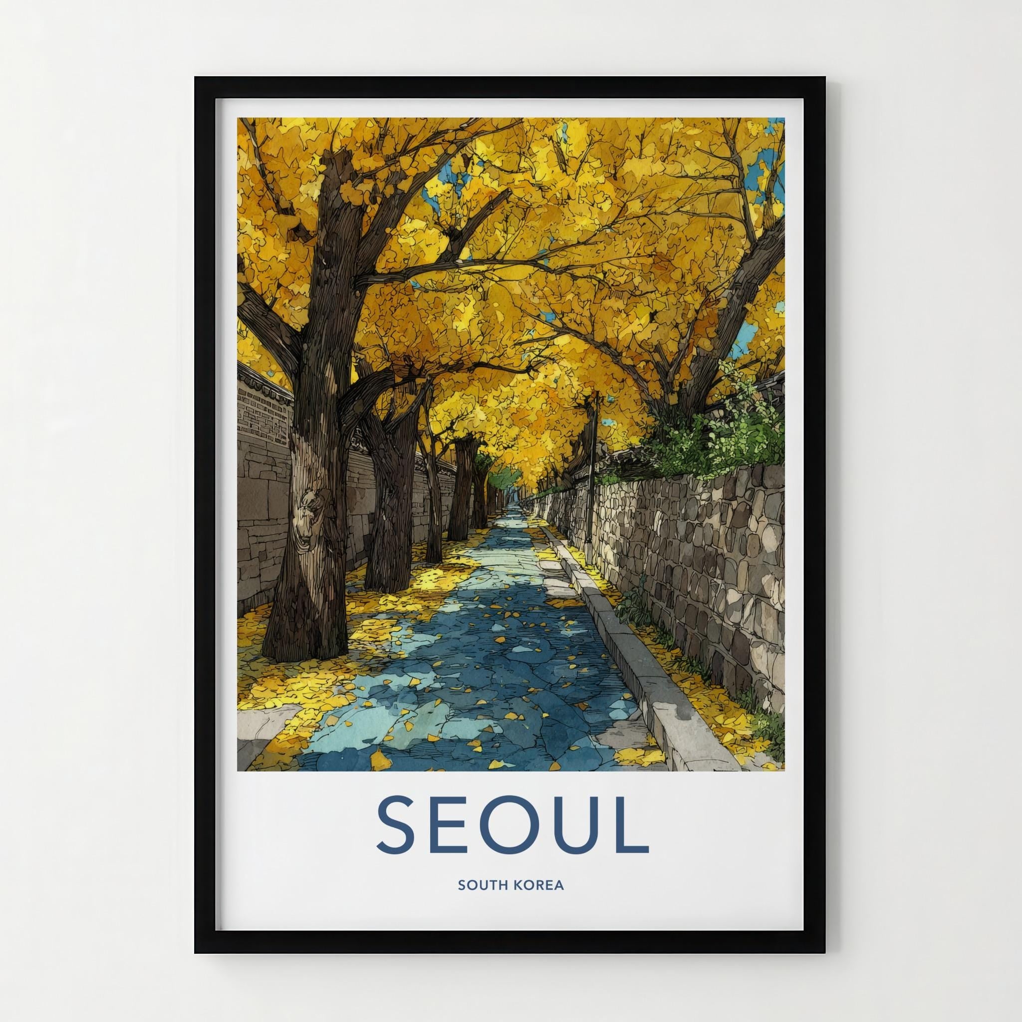 Seoul Poster - South Korea Travel Art - Autumn Gingko Pathway Home Decor