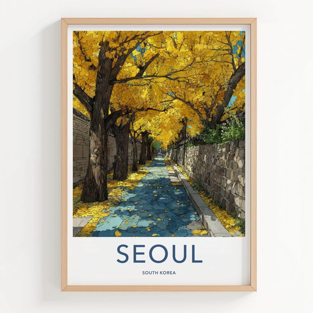 Seoul Poster - South Korea Travel Art - Autumn Gingko Pathway Home Decor