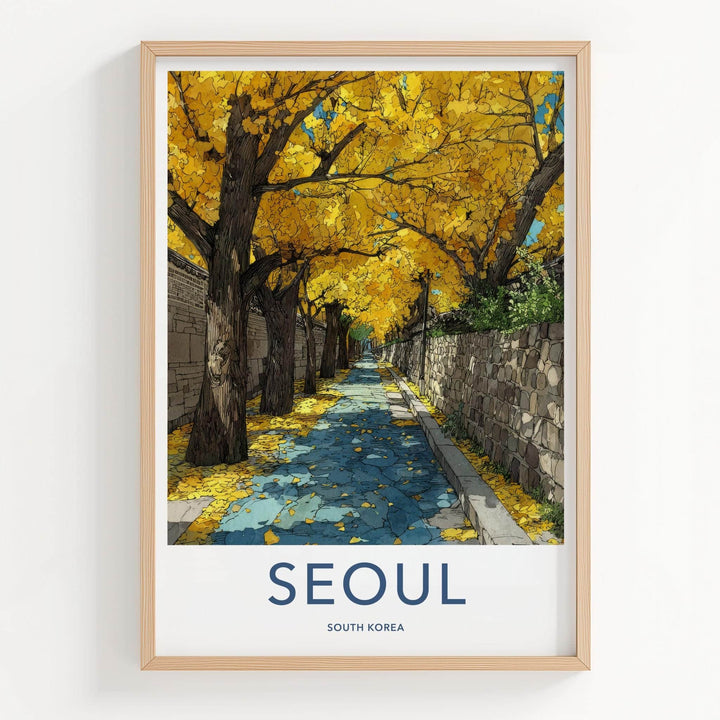 Seoul Poster - South Korea Travel Art - Autumn Gingko Pathway Home Decor