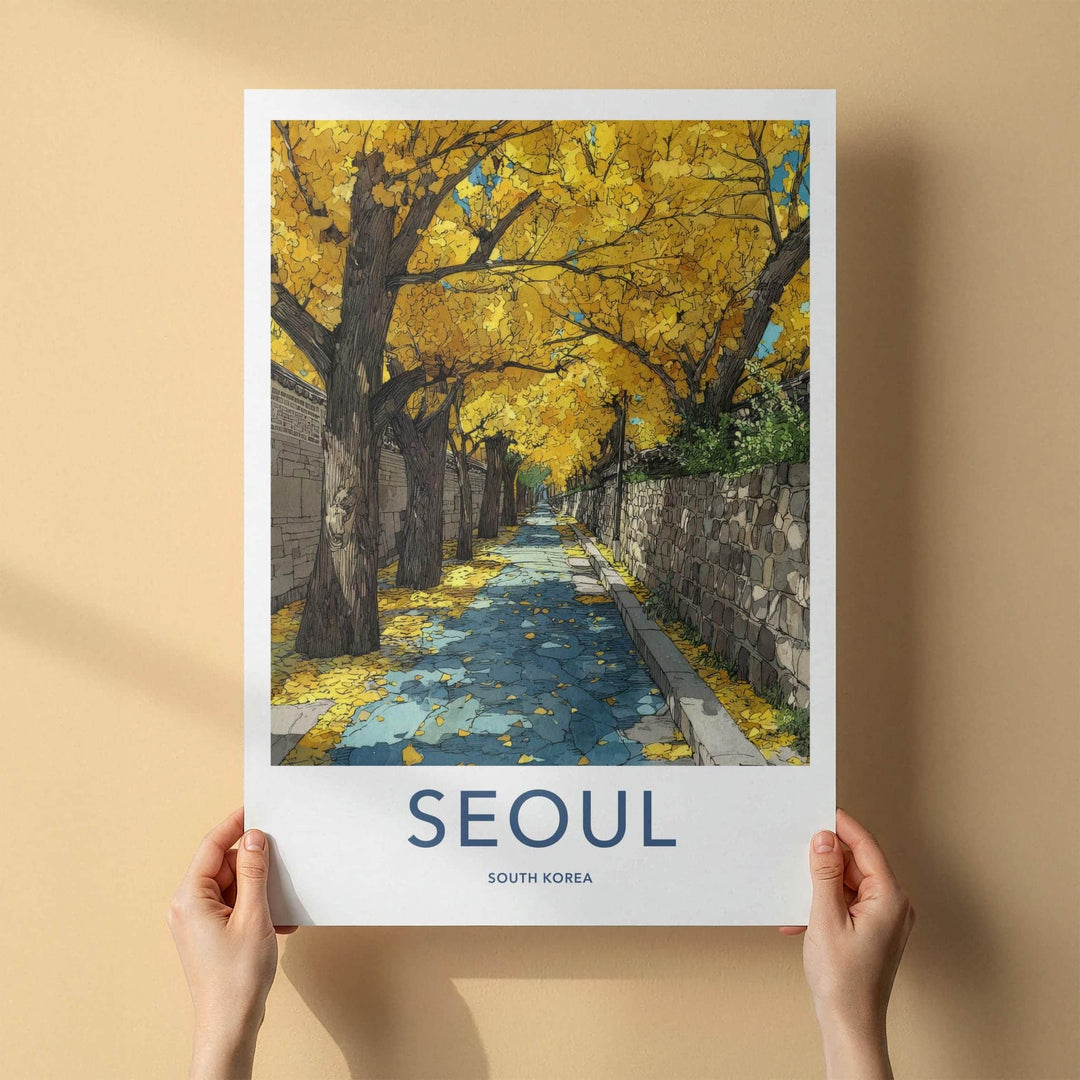 Seoul Poster - South Korea Travel Art - Autumn Gingko Pathway Home Decor