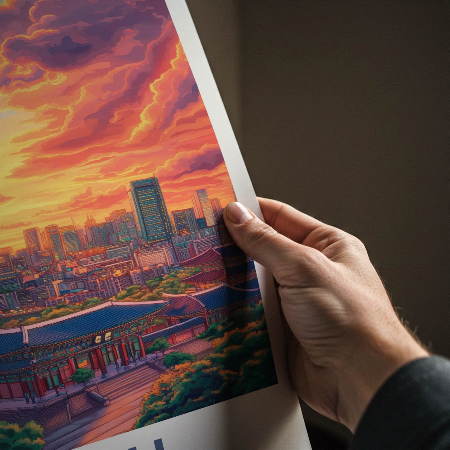 Seoul Poster - South Korea Travel Art - Dramatic Sunset Clouds Home Decor
