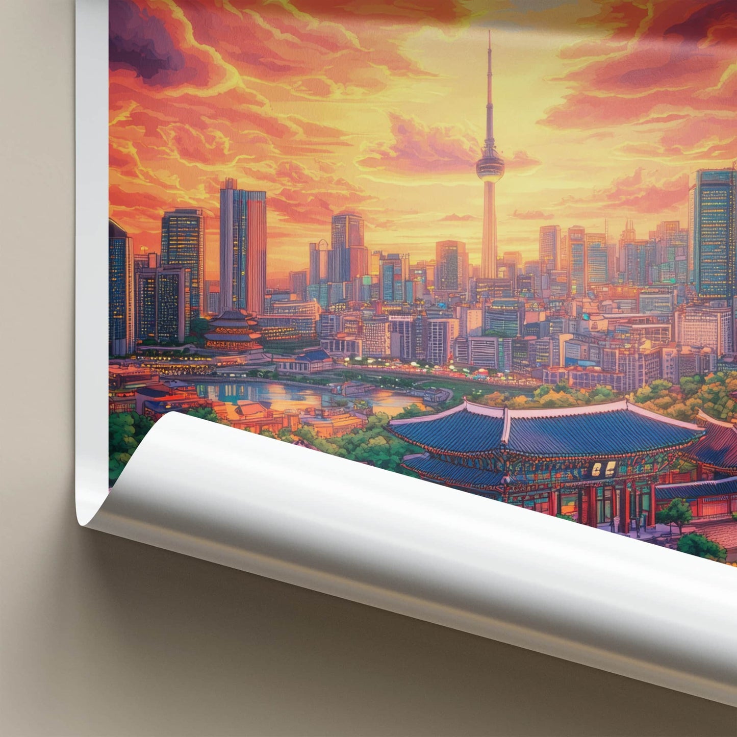 Seoul Poster - South Korea Travel Art - Dramatic Sunset Clouds Home Decor
