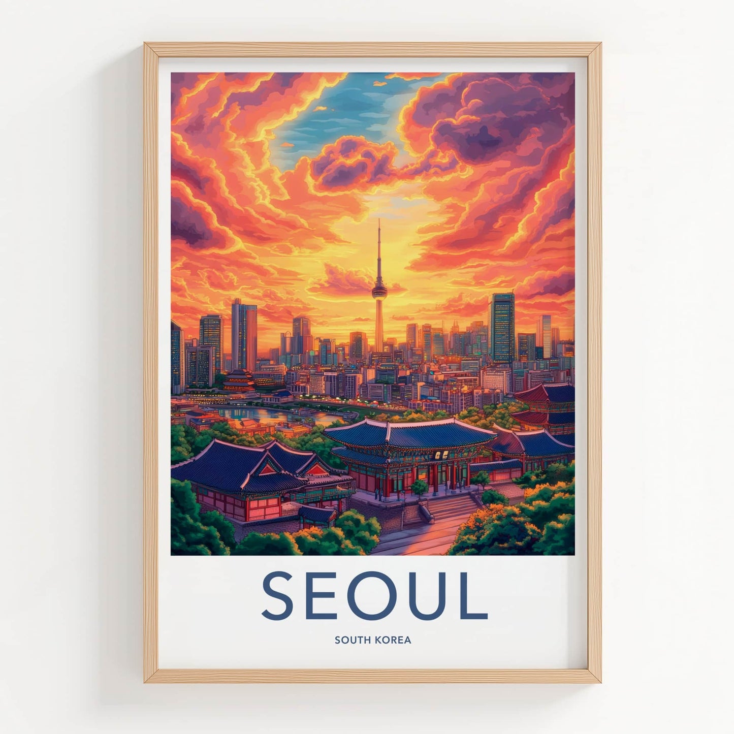 Seoul Poster - South Korea Travel Art - Dramatic Sunset Clouds Home Decor