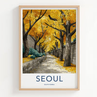 Seoul Poster - South Korea Travel Art - Golden Autumn Pathway Home Decor