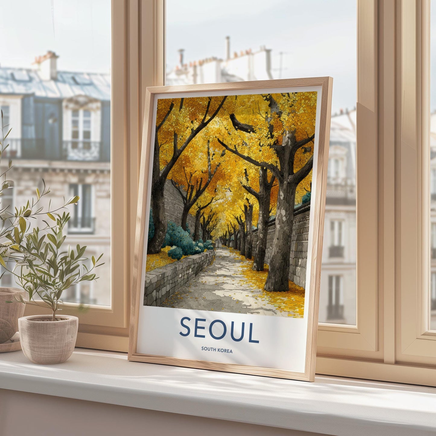 Seoul Poster - South Korea Travel Art - Golden Autumn Pathway Home Decor