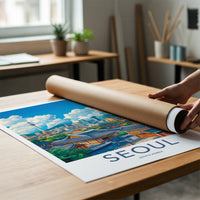 Seoul Poster - South Korea Travel Art - Hanok Tower City Home Decor
