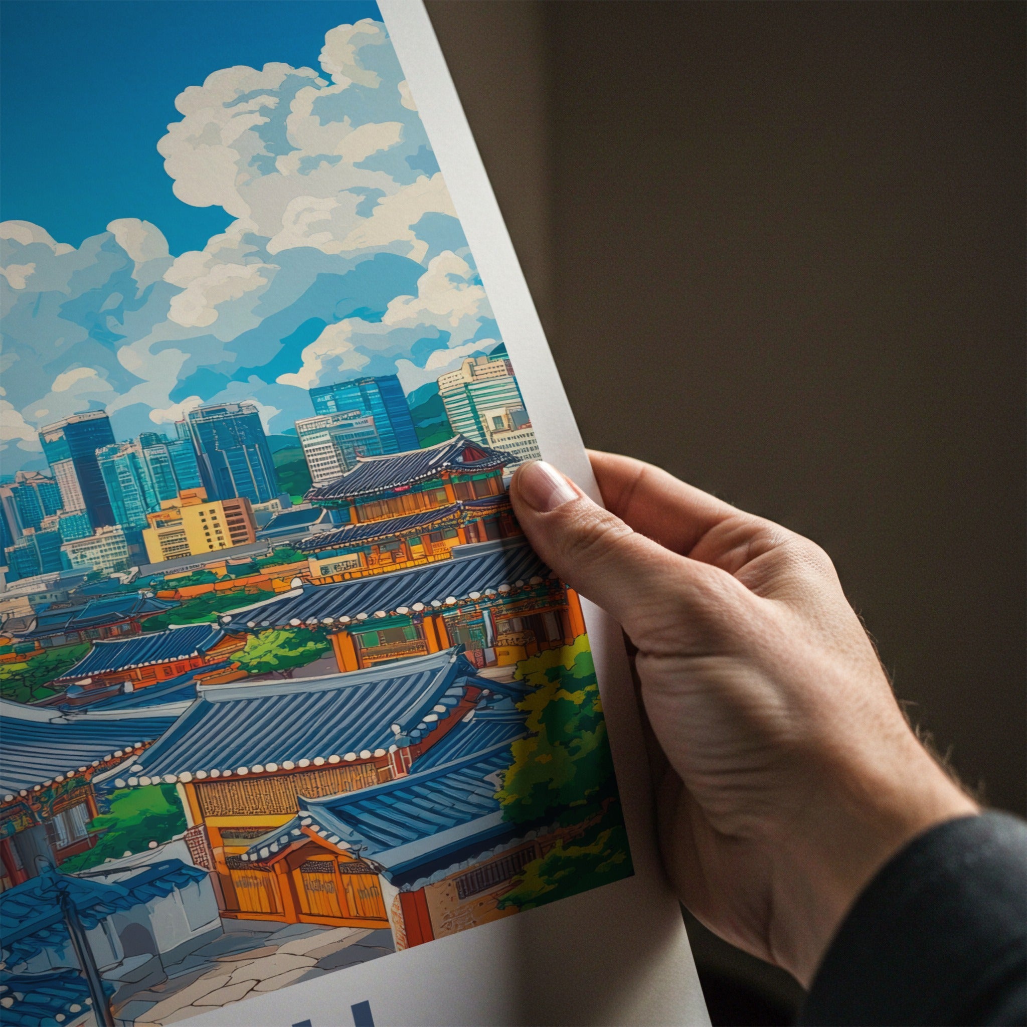 Seoul Poster - South Korea Travel Art - Hanok Tower City Home Decor