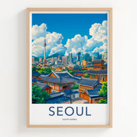 Seoul Poster - South Korea Travel Art - Hanok Tower City Home Decor