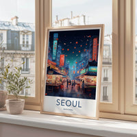 Seoul Poster - South Korea Travel Art - Neon Market Alley Home Decor