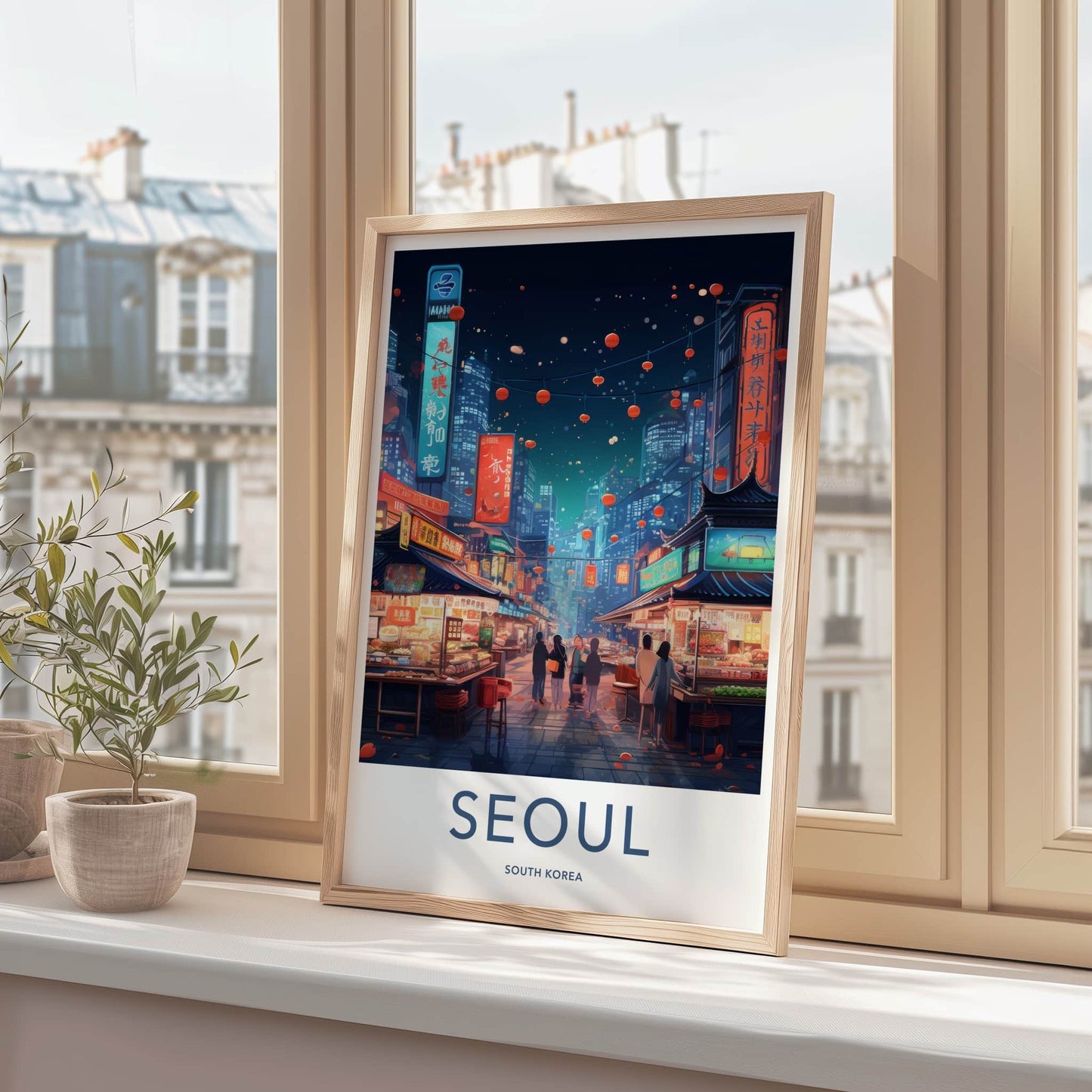 Seoul Poster - South Korea Travel Art - Neon Market Alley Home Decor