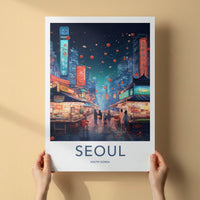 Seoul Poster - South Korea Travel Art - Neon Market Alley Home Decor