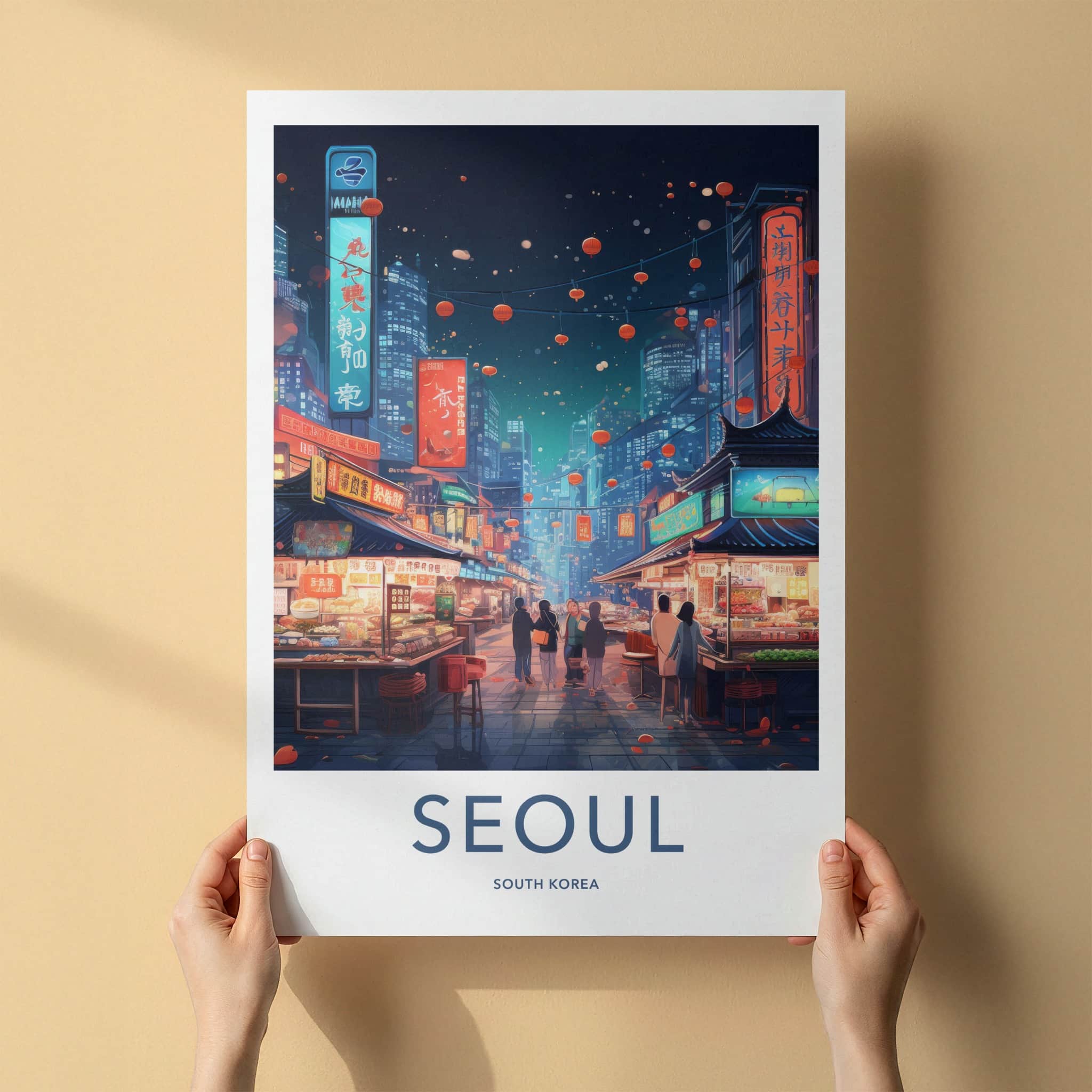 Seoul Poster - South Korea Travel Art - Neon Market Alley Home Decor