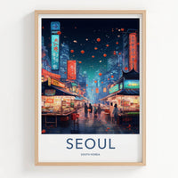 Seoul Poster - South Korea Travel Art - Neon Market Alley Home Decor