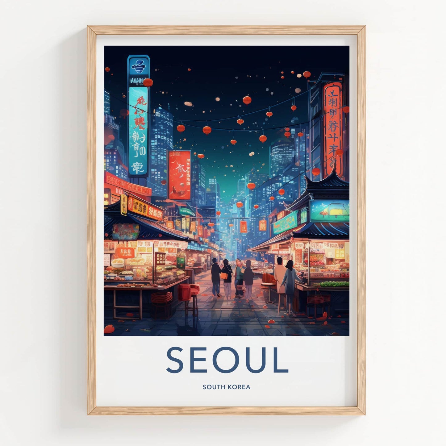 Seoul Poster - South Korea Travel Art - Neon Market Alley Home Decor