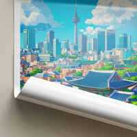 Seoul Poster - South Korea Travel Art - Traditional Modern Cityscape Wall Decor