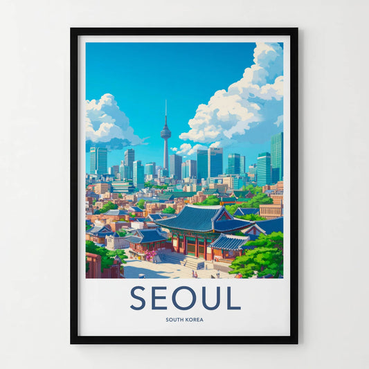 Seoul Poster - South Korea Travel Art - Traditional Modern Cityscape Wall Decor