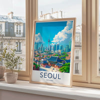 Seoul Poster - South Korea Travel Art - Traditional Modern Cityscape Wall Decor