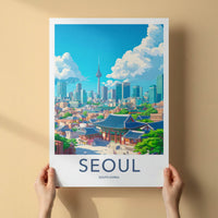 Seoul Poster - South Korea Travel Art - Traditional Modern Cityscape Wall Decor