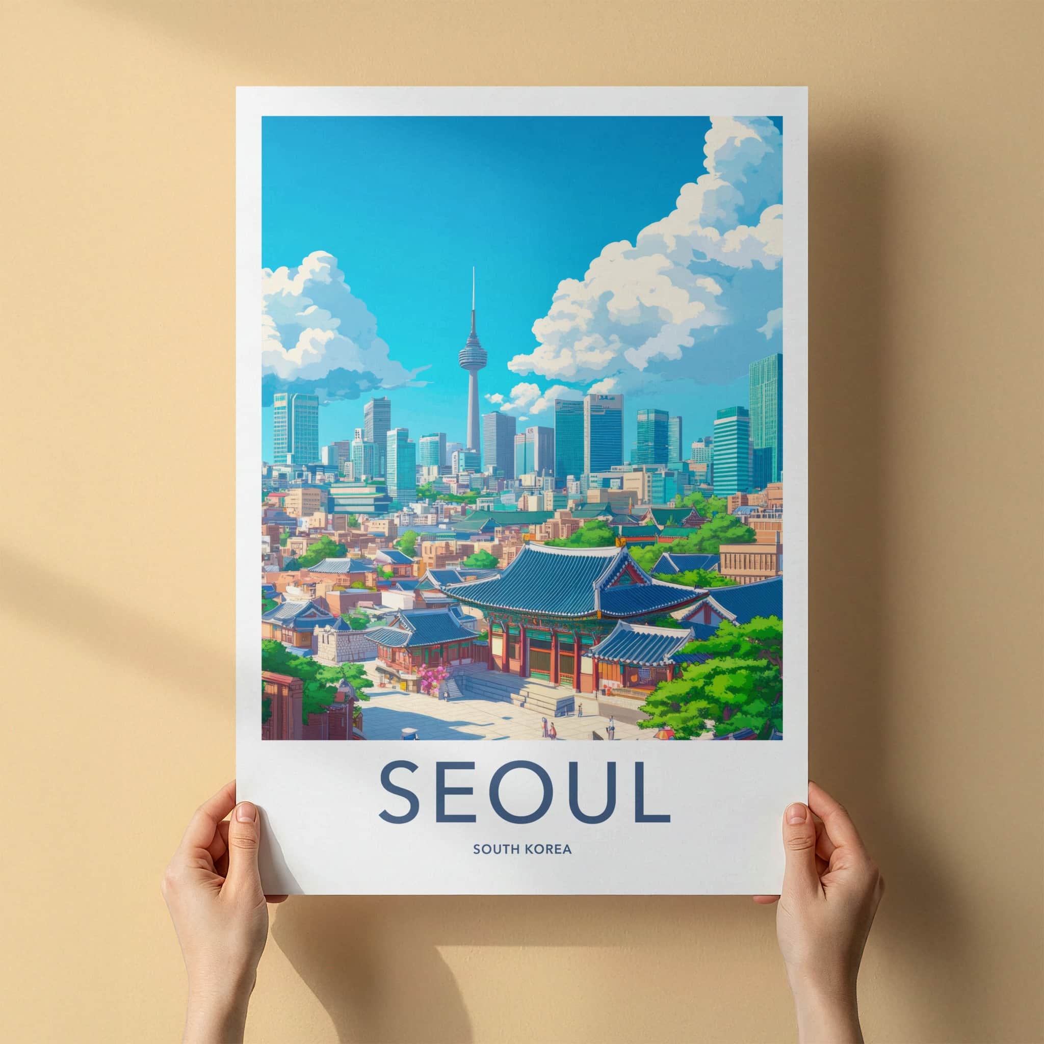 Seoul Poster - South Korea Travel Art - Traditional Modern Cityscape Wall Decor