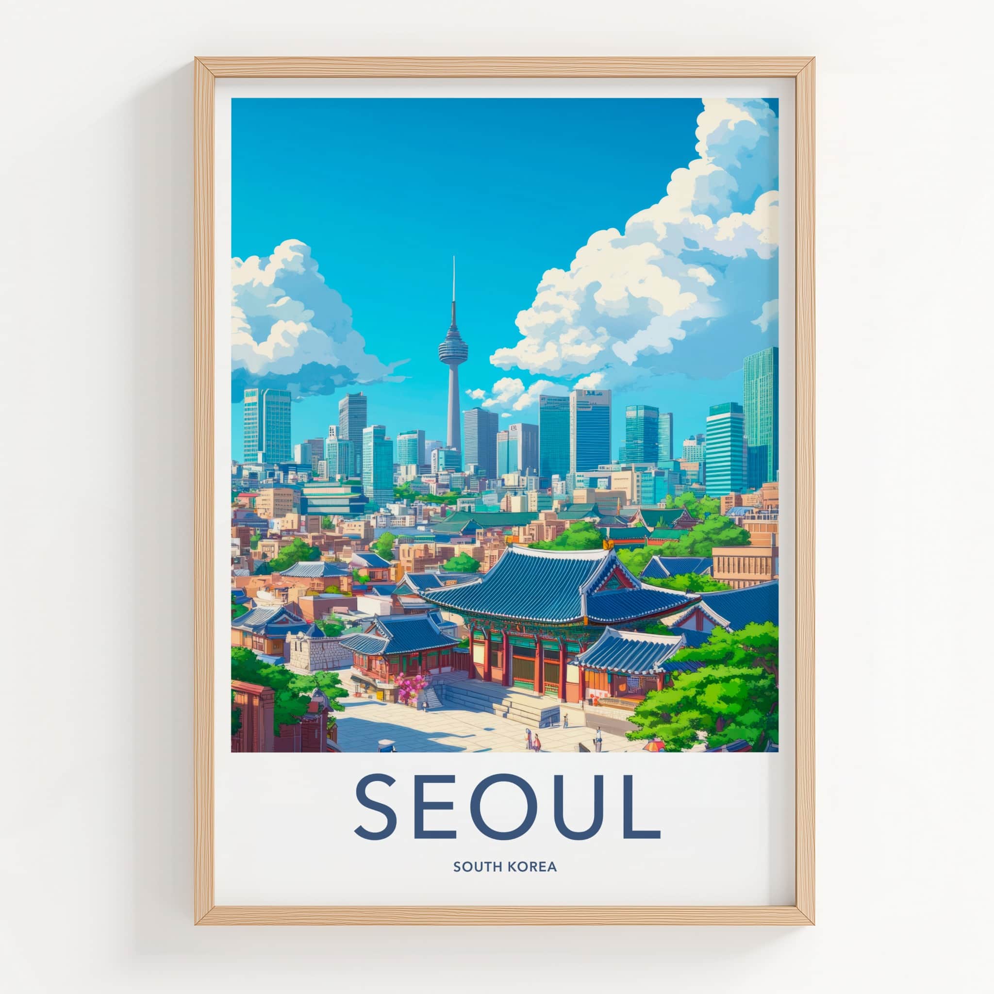 Seoul Poster - South Korea Travel Art - Traditional Modern Cityscape Wall Decor