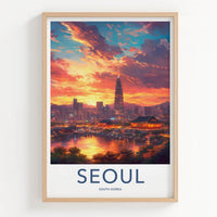 Seoul Poster - South Korea Travel Art - Vibrant City Sunset Wall Decor