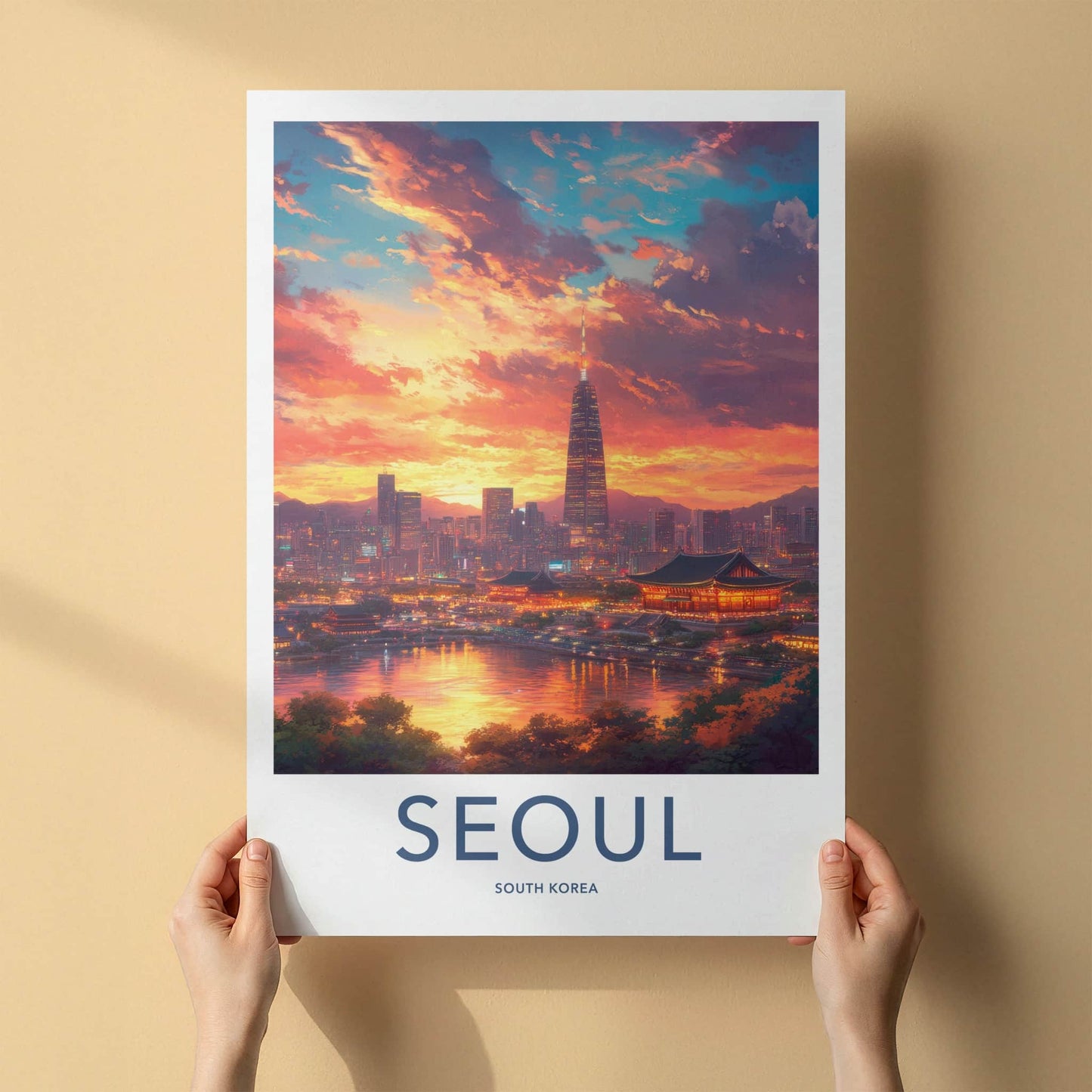 Seoul Poster - South Korea Travel Art - Vibrant City Sunset Wall Decor