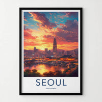 Seoul Poster - South Korea Travel Art - Vibrant City Sunset Wall Decor