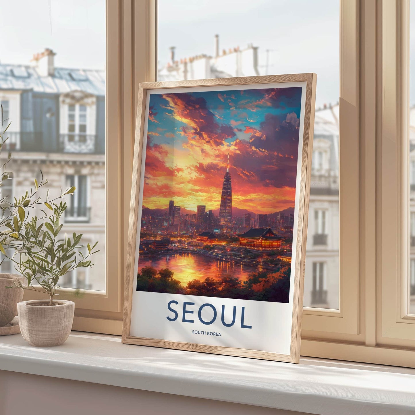 Seoul Poster - South Korea Travel Art - Vibrant City Sunset Wall Decor