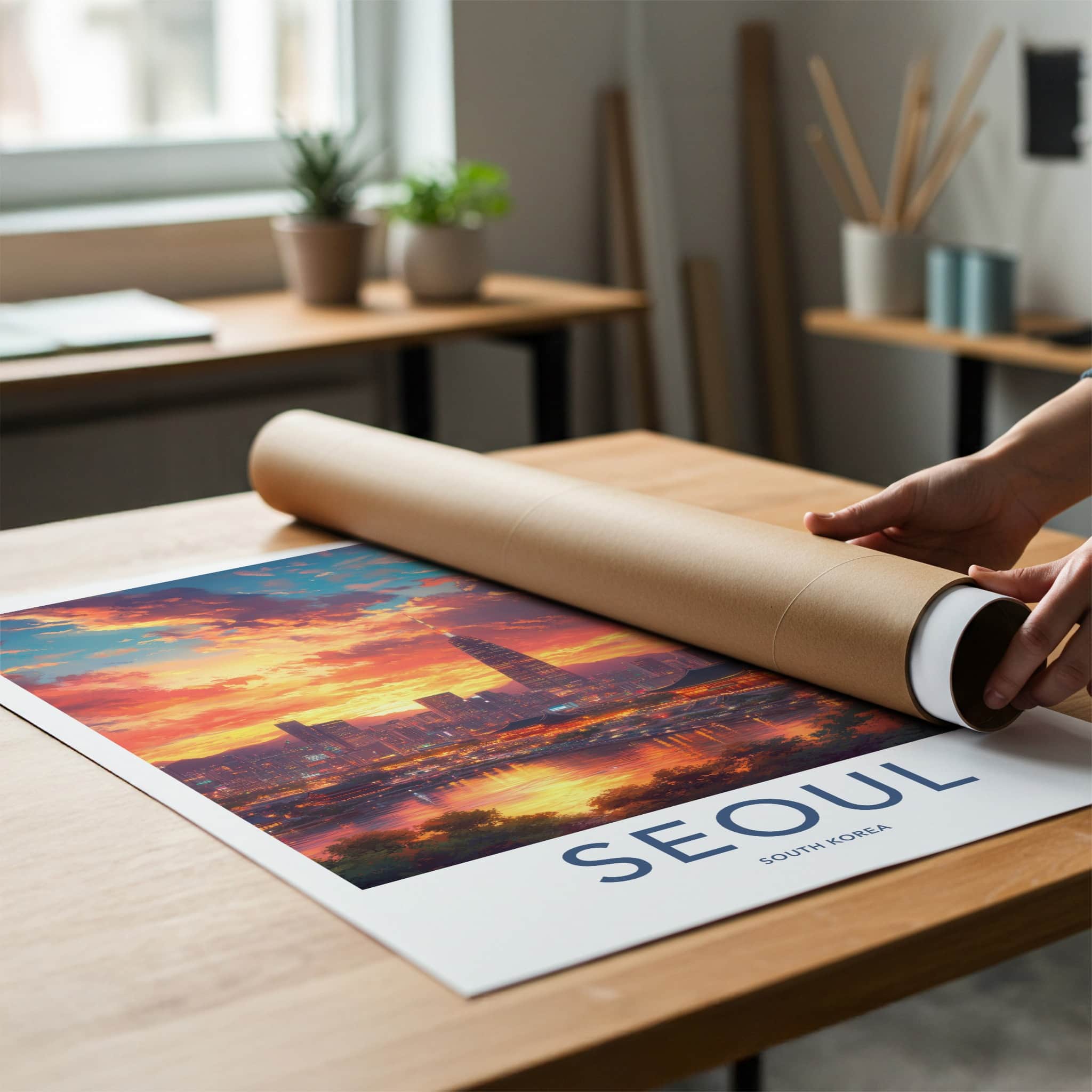 Seoul Poster - South Korea Travel Art - Vibrant City Sunset Wall Decor
