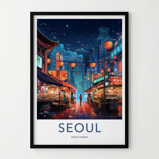 Seoul Poster - South Korea Travel Art - Vibrant Market Alley Wall Decor