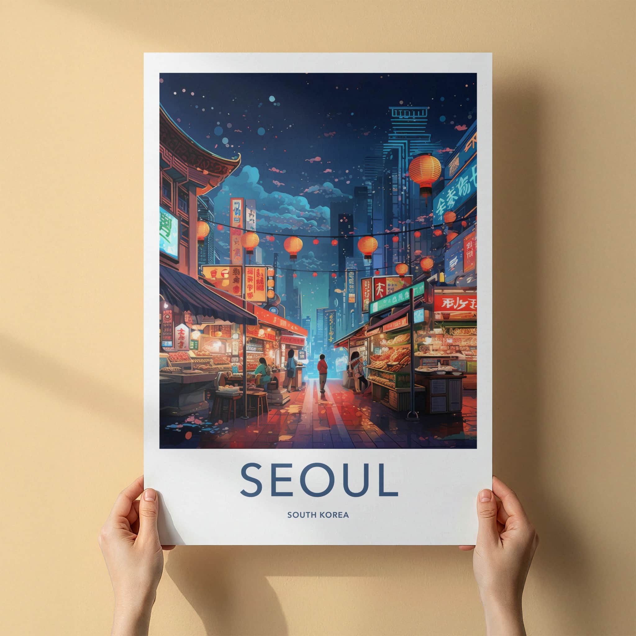 Seoul Poster - South Korea Travel Art - Vibrant Market Alley Wall Decor