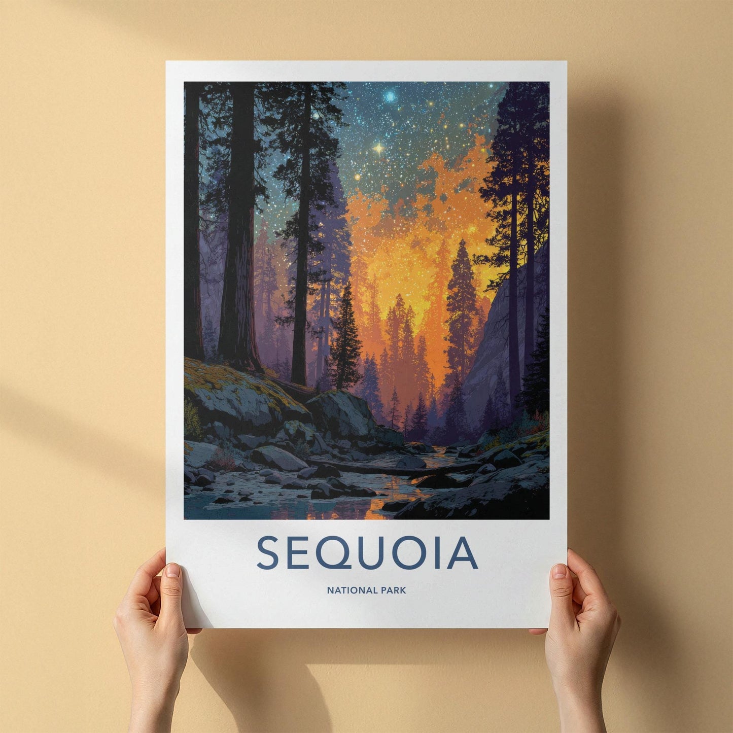 Sequoia National Park Poster - California Wall Art - Radiant Night Forest Home Decor