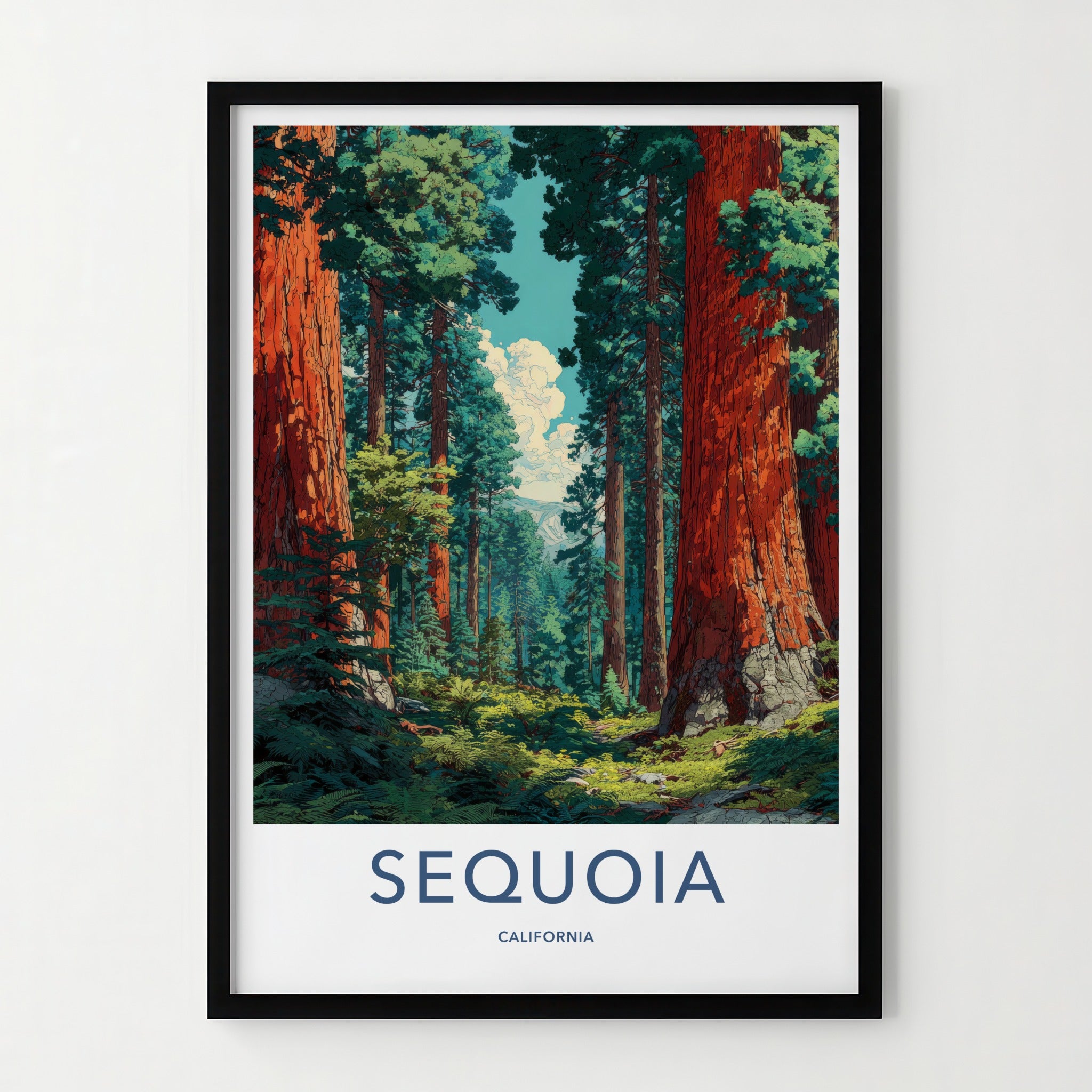 Sequoia Poster - California Travel Art - Mighty Forest Path Lounge Decor