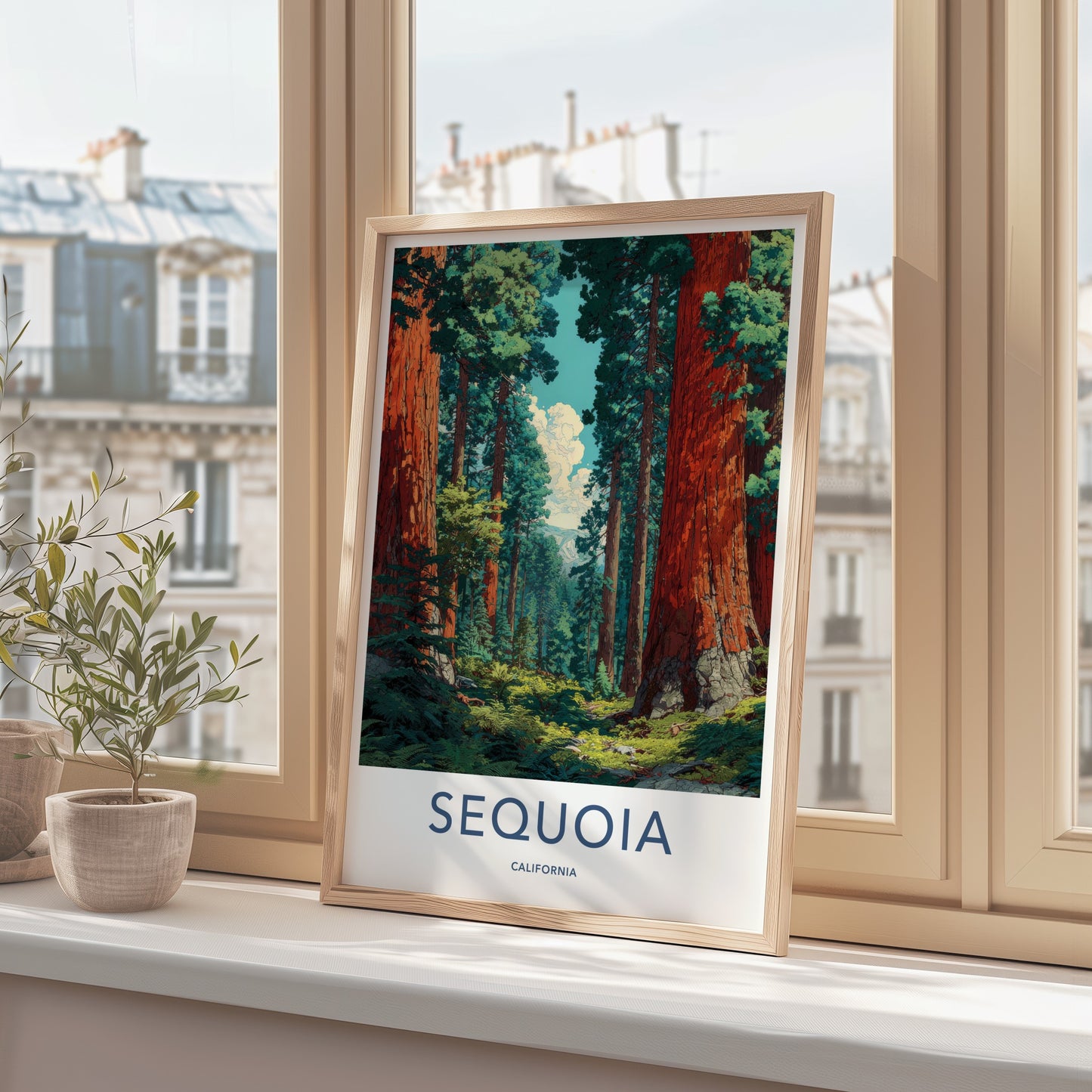Sequoia Poster - California Travel Art - Mighty Forest Path Lounge Decor