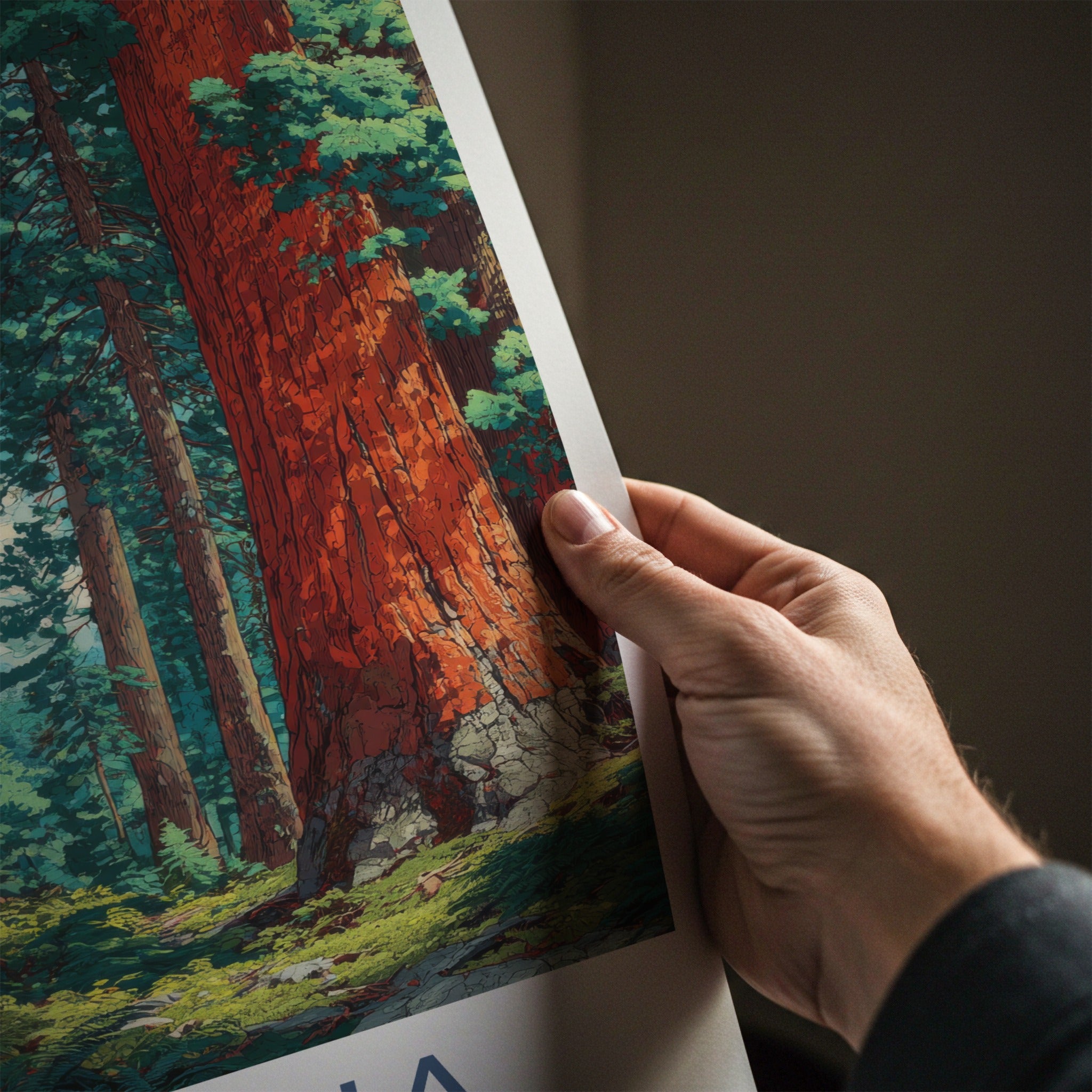 Sequoia Poster - California Travel Art - Mighty Forest Path Lounge Decor