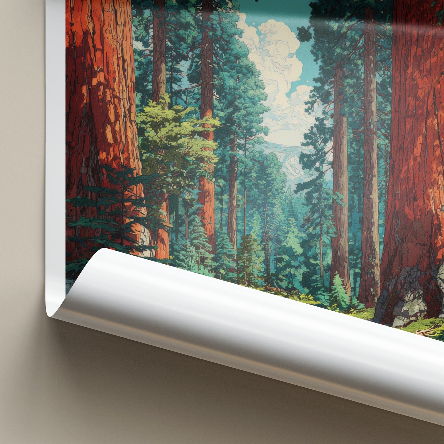 Sequoia Poster - California Travel Art - Mighty Forest Path Lounge Decor