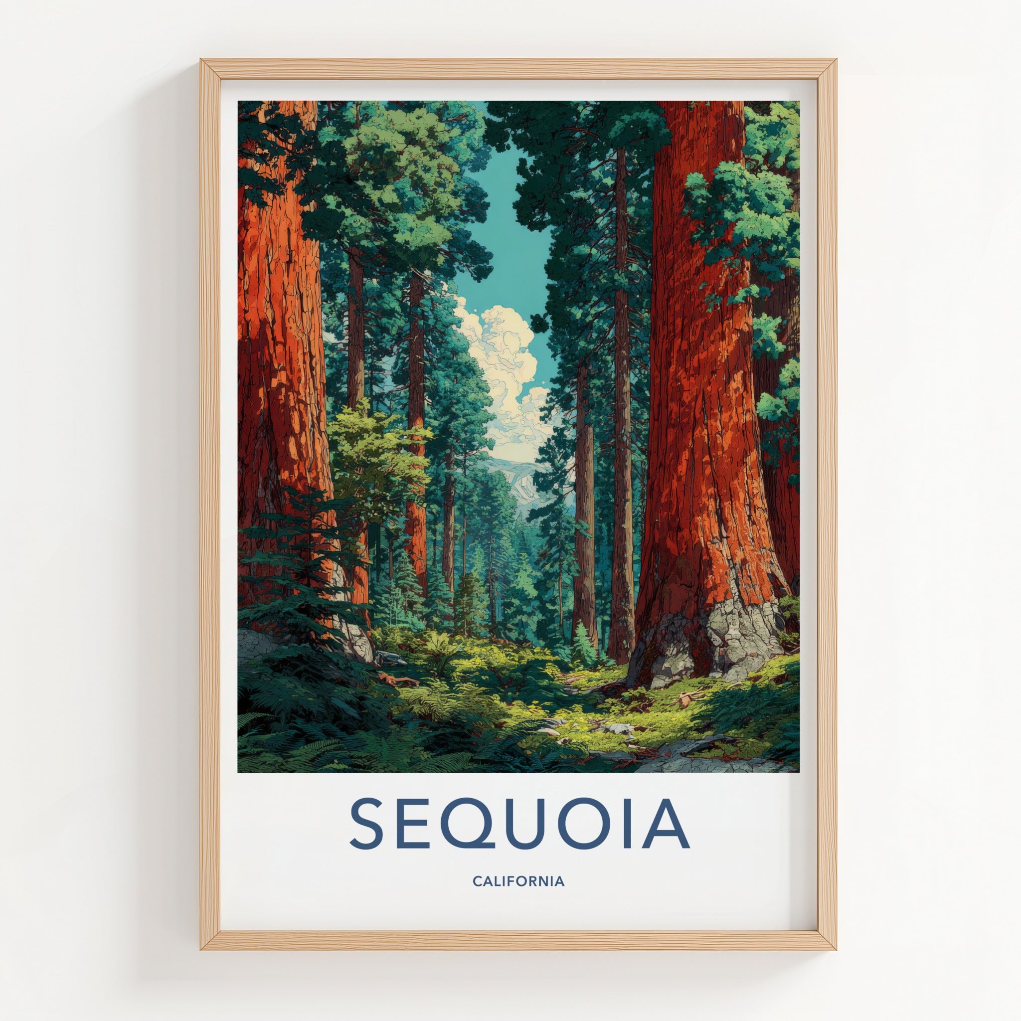 Sequoia Poster - California Travel Art - Mighty Forest Path Lounge Decor