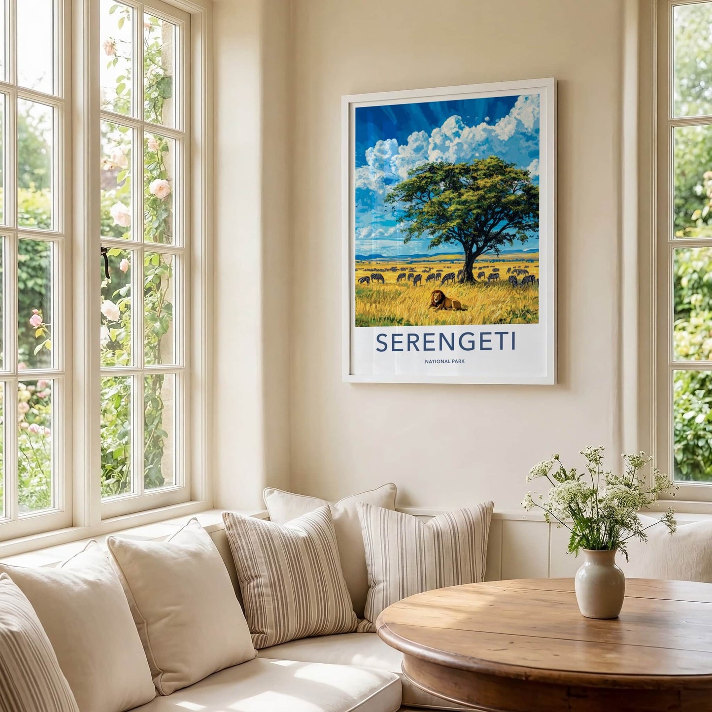 Serengeti National Park Poster - Tanzania Travel Art - Lion Zebra Savanna Home Decor