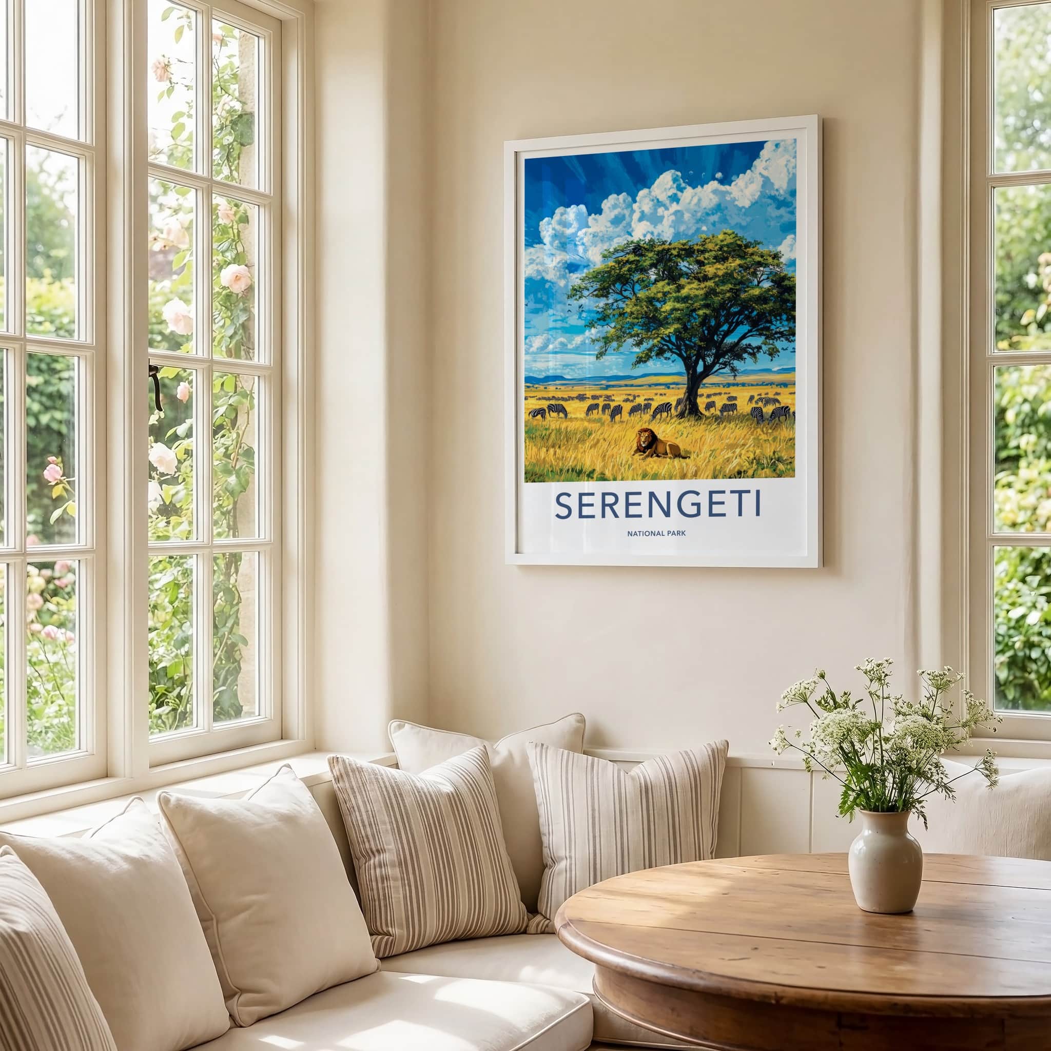 Serengeti National Park Poster - Tanzania Travel Art - Lion Zebra Savanna Home Decor